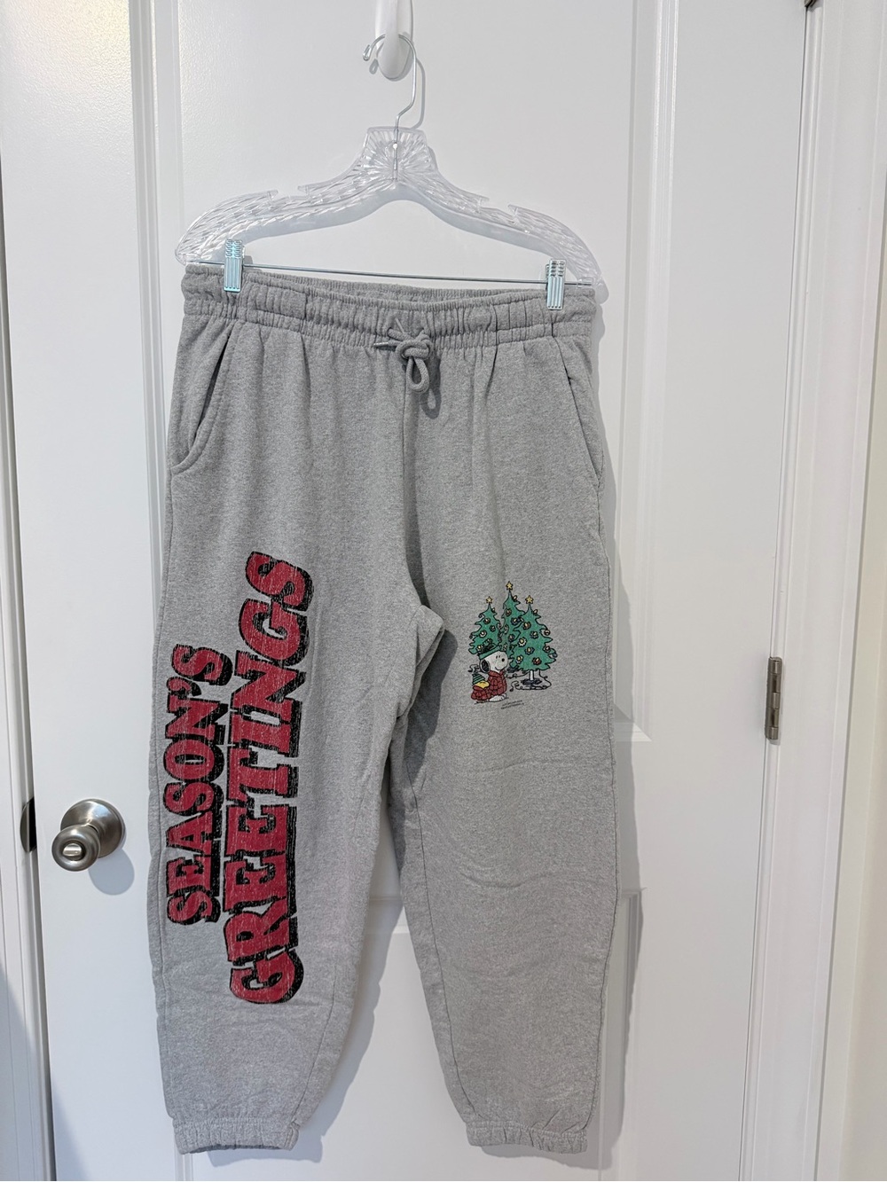 Peanuts Grey Sweatpants with Red 'Season's Greetings' Lettering
